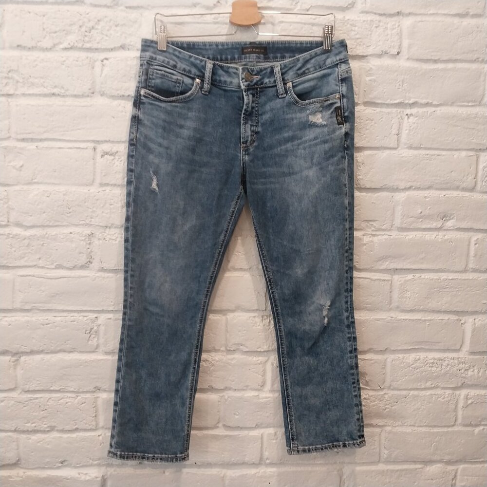 Silver Jeans Elyse Capri Womens 30x24 (actual 29x22.5) Blue Medium Wash Mid Rise